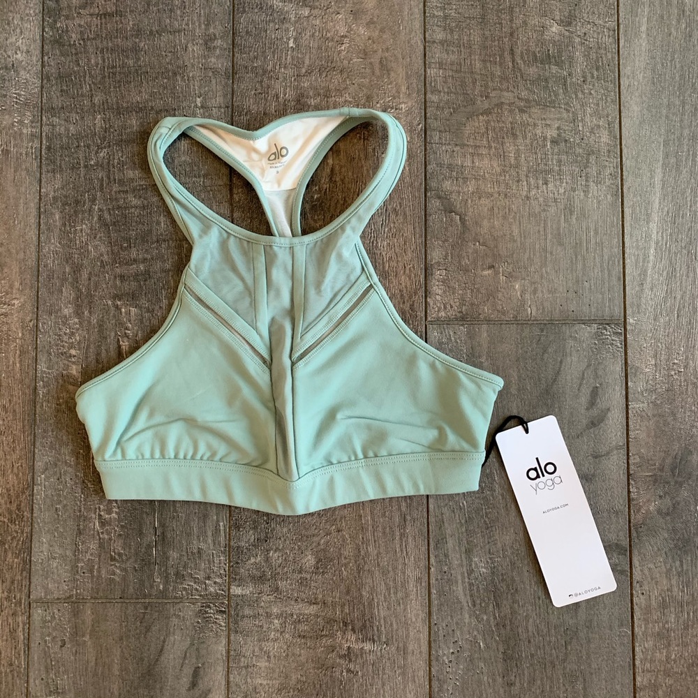 ALO Yoga Half Moon Sports Bra Sage Green - Picture 2 of 8